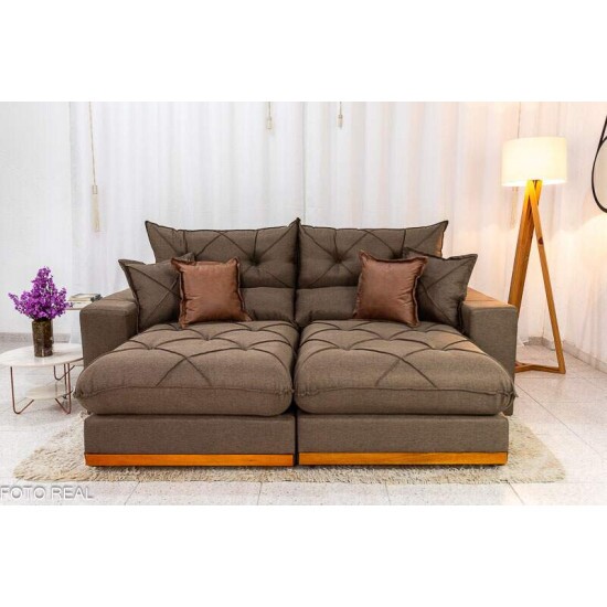 Sof Retrtil Reclinvel Gran Bello 2.50m Linho Marrom - Molas Ensacadas Pocket