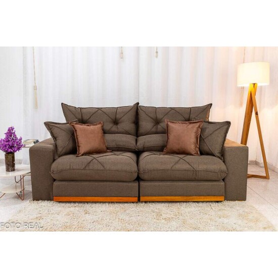 Sof Retrtil Reclinvel Gran Bello 2.50m Linho Marrom - Molas Ensacadas Pocket