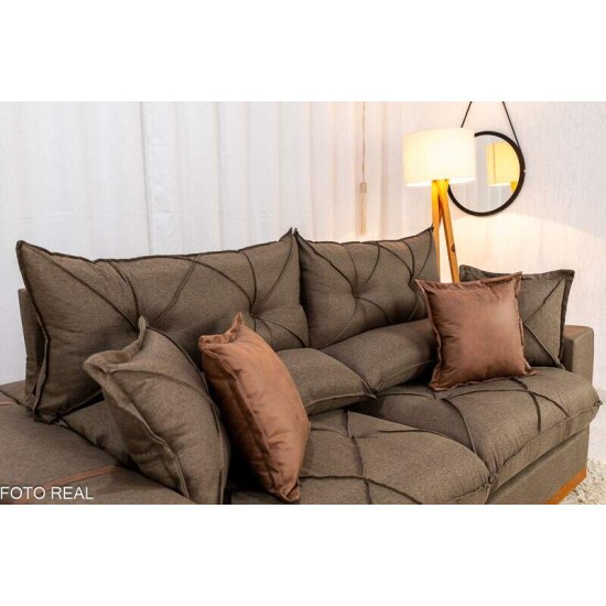 Sof Retrtil Reclinvel Gran Bello 2.50m Linho Marrom - Molas Ensacadas Pocket
