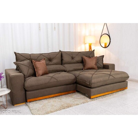 Sof Retrtil Reclinvel Gran Bello 2.90m Linho Marrom - Molas Ensacadas