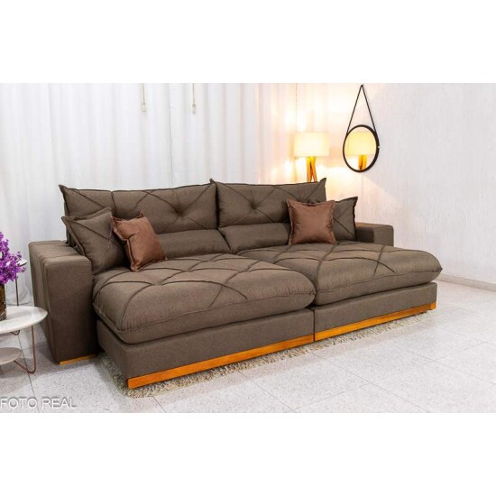Sof Retrtil Reclinvel Gran Bello 2.90m Linho Marrom - Molas Ensacadas