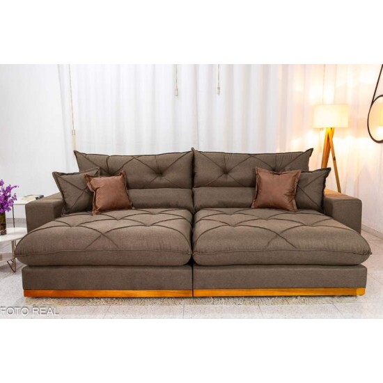 Sof Retrtil Reclinvel Gran Bello 2.90m Linho Marrom - Molas Ensacadas