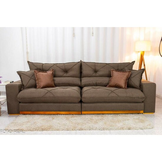 Sof Retrtil Reclinvel Gran Bello 2.90m Linho Marrom - Molas Ensacadas