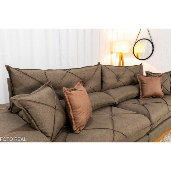 Sof Retrtil Reclinvel Gran Bello 2.90m Linho Marrom - Molas Ensacadas