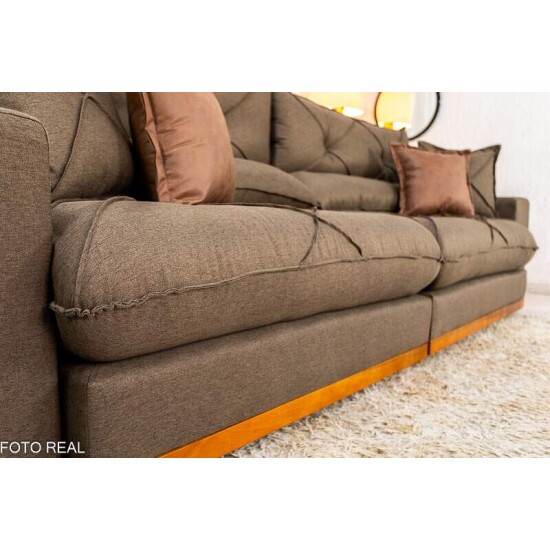 Sof Retrtil Reclinvel Gran Bello 2.90m Linho Marrom - Molas Ensacadas