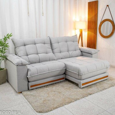 Sof Retrtil Reclinvel Barcelona 2.30m Linho Cinza Claro 461 - D28 e Molas Ensacadas