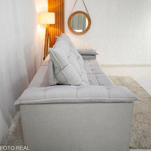 Sof Retrtil Reclinvel Barcelona 2.30m Linho Cinza Claro 461 - D28 e Molas Ensacadas