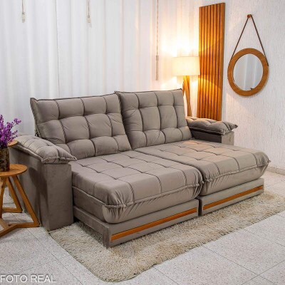 Sof Retrtil Reclinvel Barcelona 2.50m Veludo Cinza 319 - D28 e Molas Ensacadas