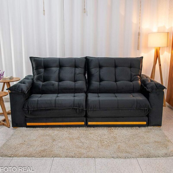 Sof Retrtil Reclinvel Barcelona 2.50m Veludo Preto 322 - D28 e Molas Ensacadas