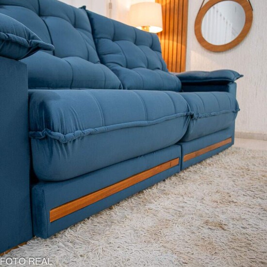 Sof� Retr�til Reclin�vel Barcelona 2,50m Veludo Azul 325 - D33 e Molas Ensacadas