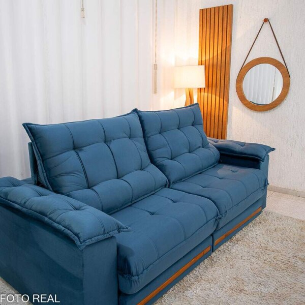 Sof Retrtil Reclinvel Barcelona 2.50m Veludo Azul 325 - D28 e Molas Ensacadas