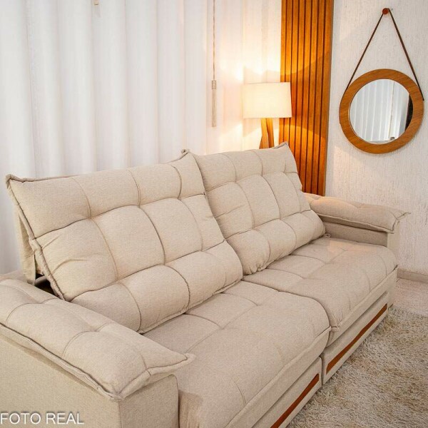 Sof Retrtil Reclinvel Barcelona 2.30m Linho Bege 459 - D28 e Molas Ensacadas Pocket