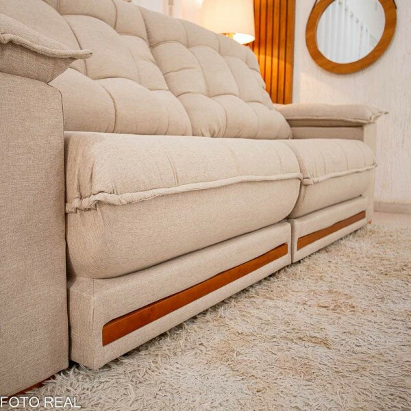 Sof Retrtil Reclinvel Barcelona 2.30m Linho Bege 459 - D28 e Molas Ensacadas Pocket