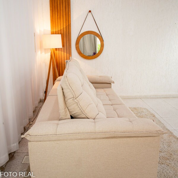 Sof Retrtil Reclinvel Barcelona 2.30m Linho Bege 459 - D28 e Molas Ensacadas Pocket