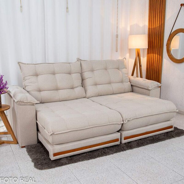 Sof Retrtil Reclinvel Barcelona 2.30m Linho Bege 459 - D33 e Molas Ensacadas Pocket
