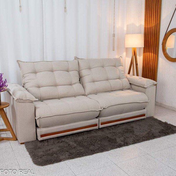 Sof Retrtil Reclinvel Barcelona 2.30m Linho Bege 459 - D33 e Molas Ensacadas Pocket