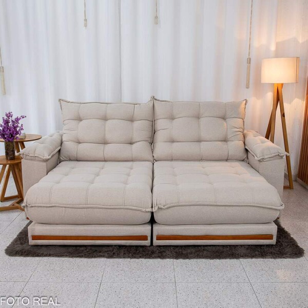 Sof Retrtil Reclinvel Barcelona 2.30m Linho Bege 459 - D33 e Molas Ensacadas Pocket