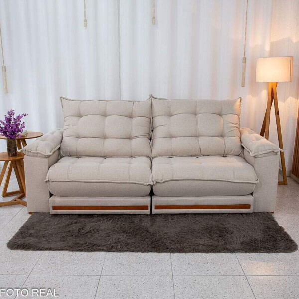 Sof Retrtil Reclinvel Barcelona 2.30m Linho Bege 459 - D33 e Molas Ensacadas Pocket