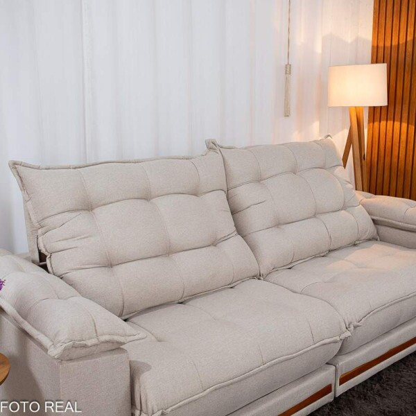 Sof Retrtil Reclinvel Barcelona 2.30m Linho Bege 459 - D33 e Molas Ensacadas Pocket