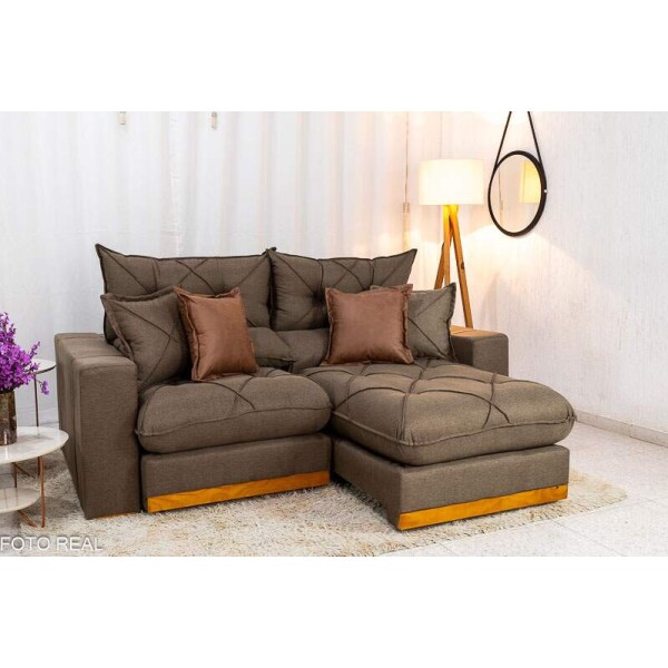 Sof Retrtil Reclinvel Gran Bello 2.00m Linho Marrom - Molas Ensacadas