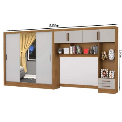 Modulado 4 Portas Cinamomo/Off + Roupeiro Dubai Cinamomo/Off 03 Portas C/ 1 Espelho - Carioca