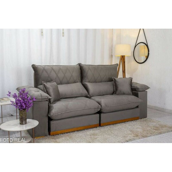 Sof Retrtil Reclinvel Magnum 2.10m Veludo Cinza 813 - Molas ensacadas
