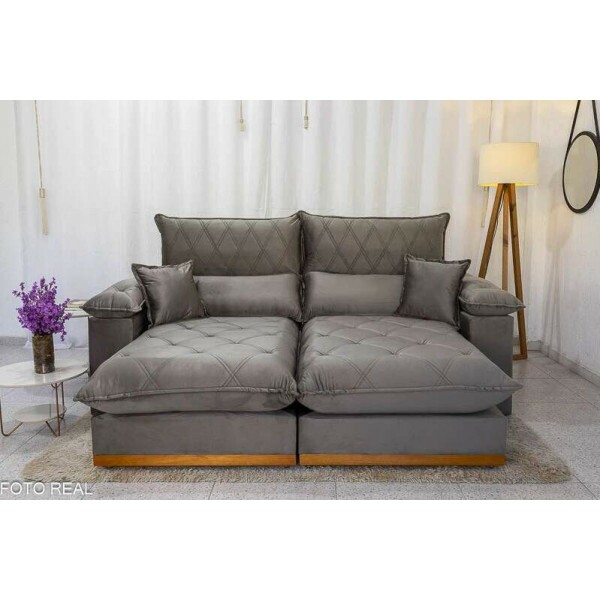 Sof Retrtil Reclinvel Magnum 2.10m Veludo Cinza 813 - Molas ensacadas