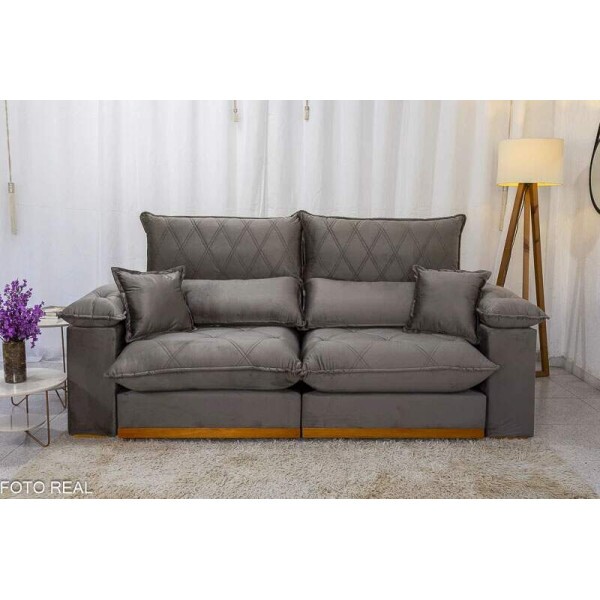 Sof Retrtil Reclinvel Magnum 2.10m Veludo Cinza 813 - Molas ensacadas