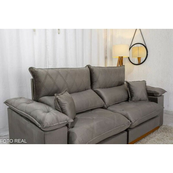 Sof Retrtil Reclinvel Magnum 2.10m Veludo Cinza 813 - Molas ensacadas