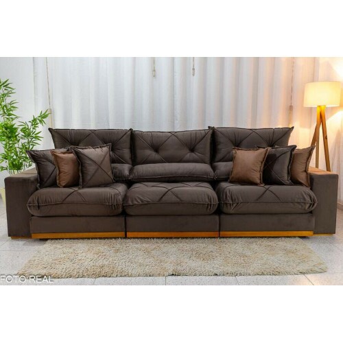 Sof Retrtil Reclinvel Gran Bello 3.20m Veludo Marrom - Molas Ensacadas