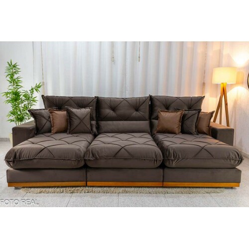Sof Retrtil Reclinvel Gran Bello 3.20m Veludo Marrom - Molas Ensacadas