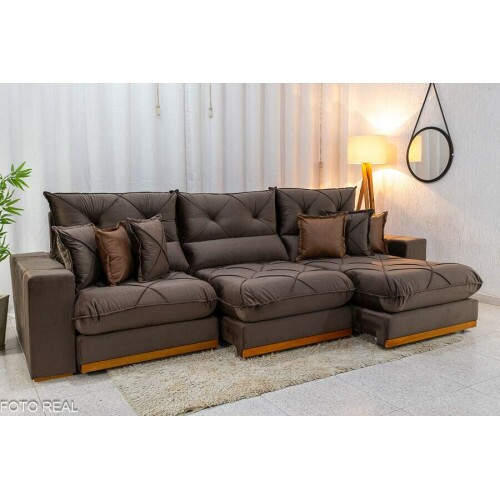 Sof Retrtil Reclinvel Gran Bello 3.20m Veludo Marrom - Molas Ensacadas
