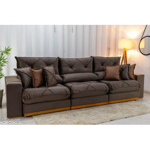 Sof Retrtil Reclinvel Gran Bello 3.20m Veludo Marrom - Molas Ensacadas