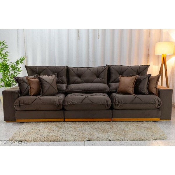 Sof Retrtil Reclinvel Gran Bello 3.20m Veludo Marrom - Molas Ensacadas