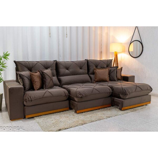 Sof Retrtil Reclinvel Gran Bello 3.20m Veludo Marrom - Molas Ensacadas