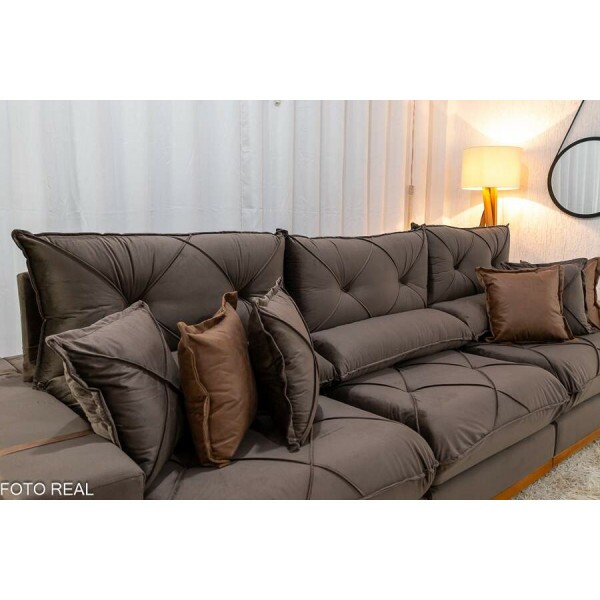 Sof Retrtil Reclinvel Gran Bello 3.20m Veludo Marrom - Molas Ensacadas
