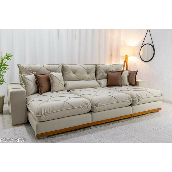 Sof Retrtil Reclinvel Gran Bello 3.20m Veludo Bege Claro - Molas Ensacadas