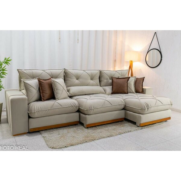 Sof Retrtil Reclinvel Gran Bello 3.20m Veludo Bege Claro - Molas Ensacadas