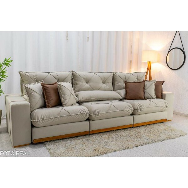 Sof Retrtil Reclinvel Gran Bello 3.20m Veludo Bege Claro - Molas Ensacadas