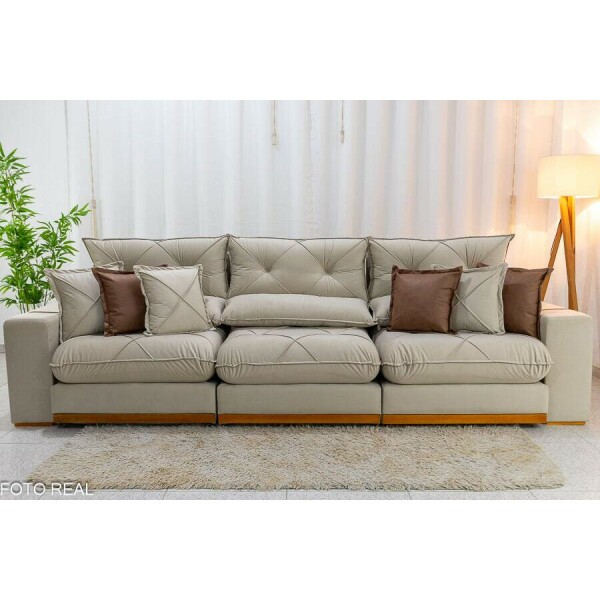 Sof Retrtil Reclinvel Gran Bello 3.20m Veludo Bege Claro - Molas Ensacadas