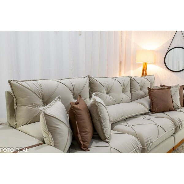 Sof Retrtil Reclinvel Gran Bello 3.20m Veludo Bege Claro - Molas Ensacadas