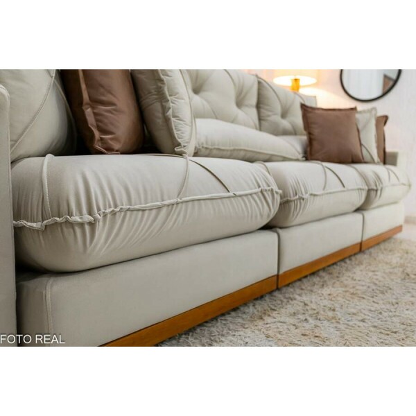 Sof Retrtil Reclinvel Gran Bello 3.20m Veludo Bege Claro - Molas Ensacadas