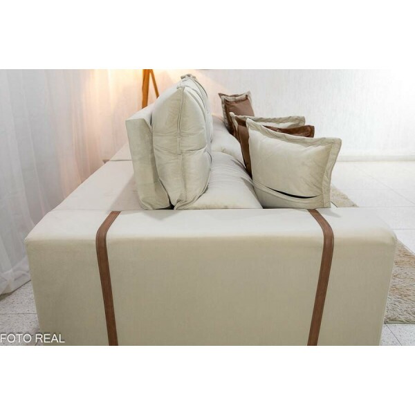 Sof Retrtil Reclinvel Gran Bello 3.20m Veludo Bege Claro - Molas Ensacadas