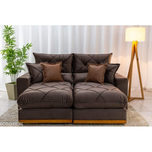 Sof Retrtil Reclinvel Gran Bello 2.00m Veludo Marrom - Molas Ensacadas