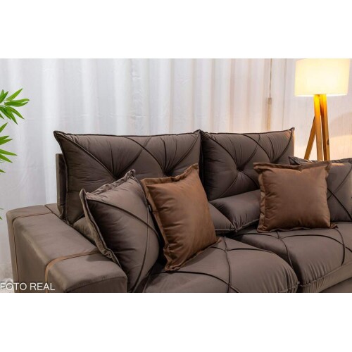Sof Retrtil Reclinvel Gran Bello 2.00m Veludo Marrom - Molas Ensacadas