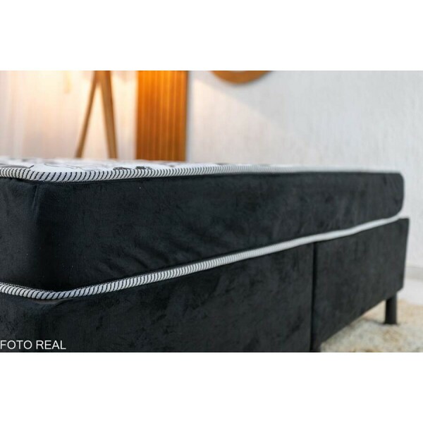 Box Casal Bipartida Sued Preto + Colcho Casal Sant D33 138x188x15 Nosso Sonho