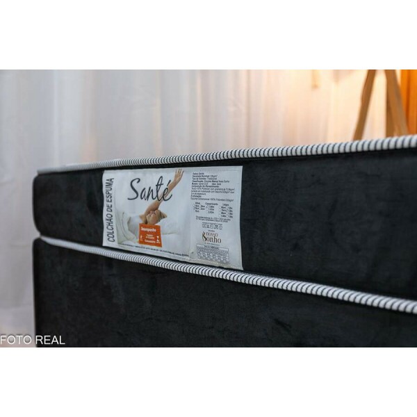 Box Casal Bipartida Sued Preto + Colcho Casal Sant D33 138x188x15 Nosso Sonho
