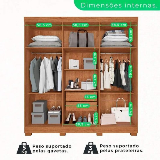 Guarda-roupa Casal Recife Cinamomo/Off 6 Portas C/Ps Larg. 1.80m - Sallto
