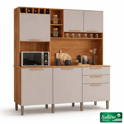 Cozinha New Top�zio Cinamomo/Off 6 Portas 2 Gavetas Larg. 1.65m - Sall�to
