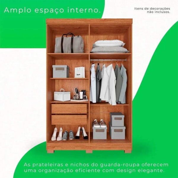 Roupeiro Solteiro Recife Cinamomo/Off 4 Portas 2 Gavetas C/Ps Larg. 1.21m - Sallto